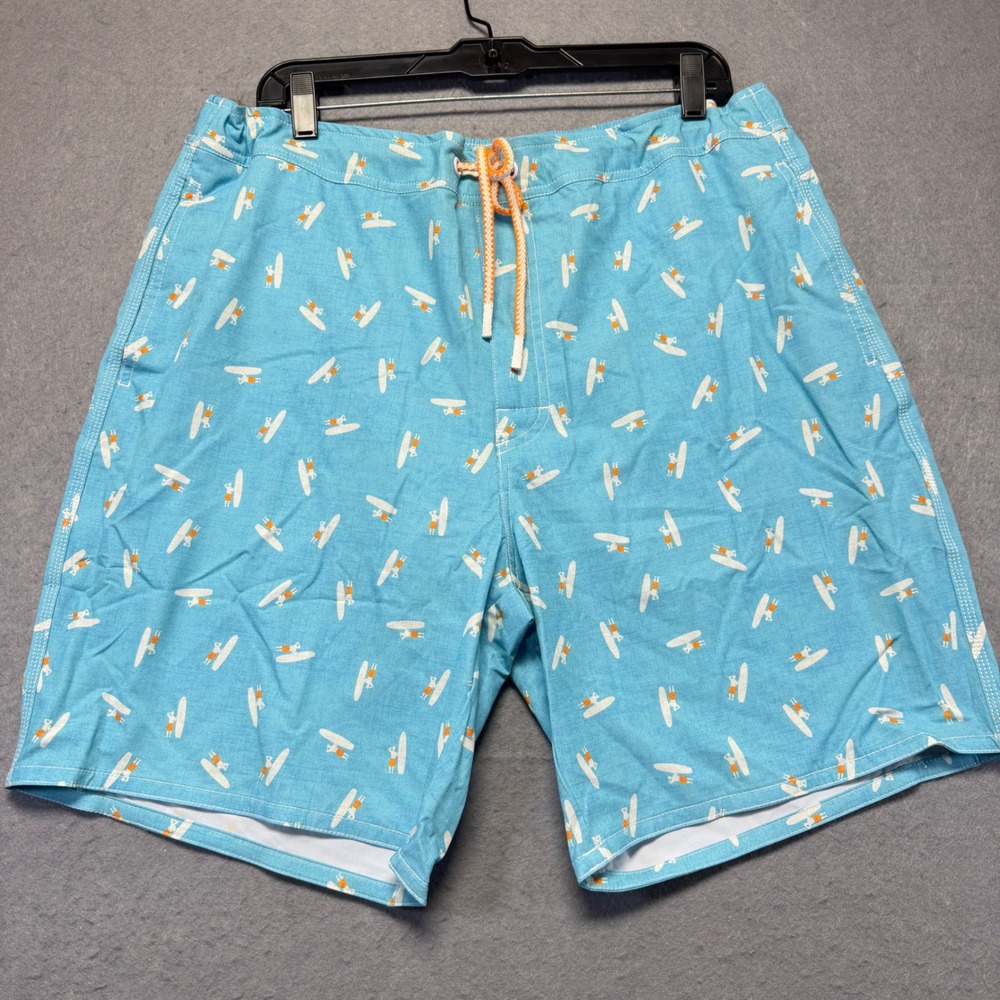 Johnnie-O Mens XL Blue Surfer Print Swim Trunks Stretch Board Shorts 8in Inseam